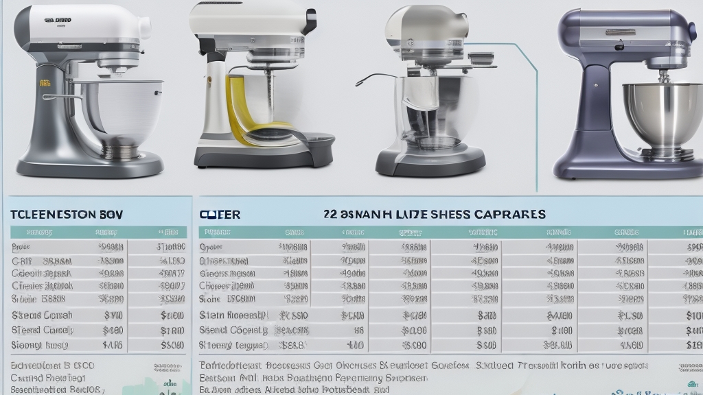 Három robotmixer összehasonlító táblázat műszaki adatokkal árral és képességekkel infografika stílusban